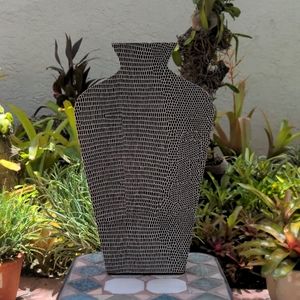 Modern Black & White Geometric Wooden Flower Vase – Tall Decorative Art Piece
